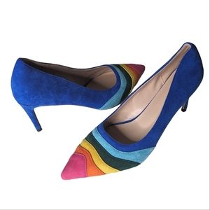 Rainbow Blue Suede Heels 8.5